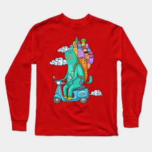 funny monster doodle riding motorcycle Long Sleeve T-Shirt